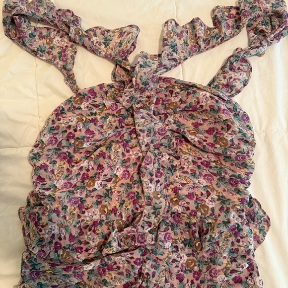 ASTR the Label Ruffle Ruched Zinnia Lilac Floral Mini dress M - Picture 4 of 7